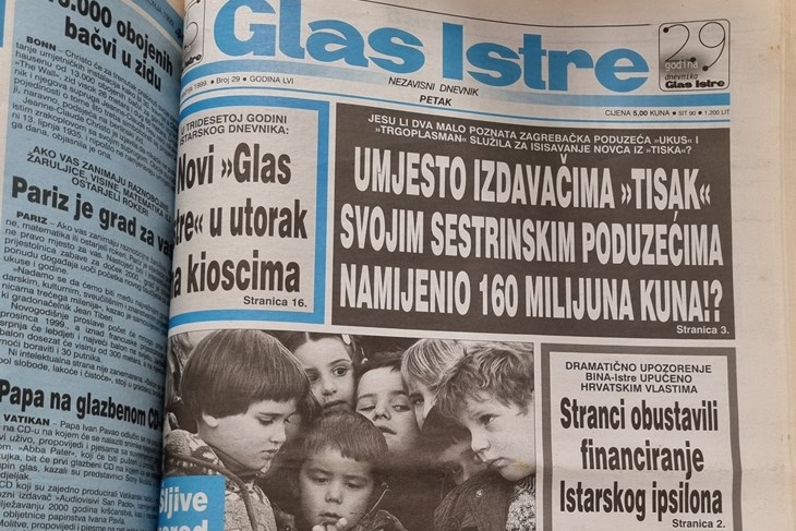 Naslovnica Glasa Istre od 29. siječnja 1999.